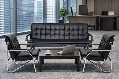 Black PU Leather Office Sofa Set – Modern 5 Seater Office Sofa