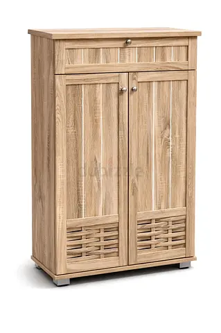 Sonama Oak Wooden Shoe Cabinet with Drawer – 2 Door Storage Organizer with 4 Shelves for Living Room