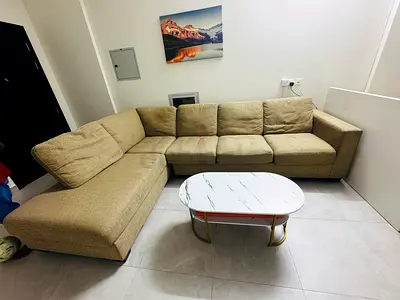 Comfortable L-Shaped Sofa with Coffee Table