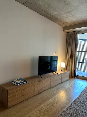 Minimalist Wall Hung TV Cabinet in MDF with Vertical Slat Front