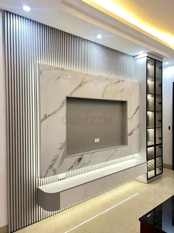 Luxury Marble  Fluted Panel TV Unit