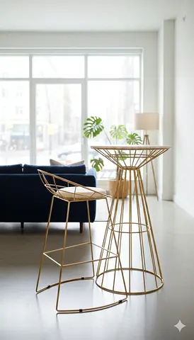 Stylish Gold Bar Table and Stool Set