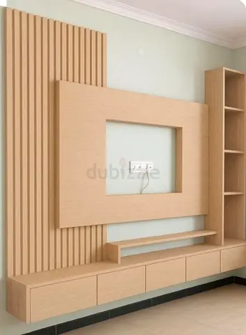 Modern Minimalist Slatted Wood TV Unit