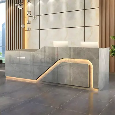 Luxury Marble-Finish LED Reception Desk