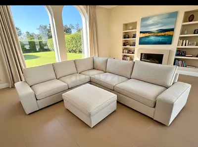 Modern L-Shape Sectional Sofa with Ottoman – Spacious design, soft premium fabric, perfect for famil