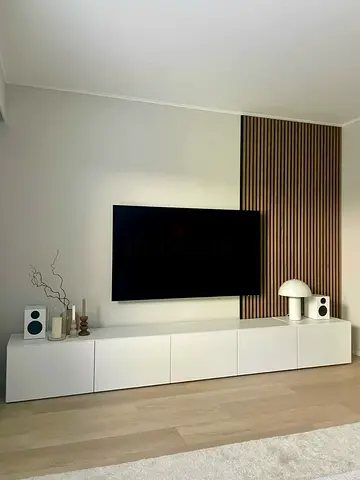 Luxury Floating TV Console with Smooth Rounded Corners and Textured Front