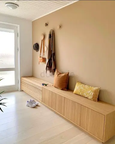 Custom MDF Curved Wall-Mounted TV Console with Fluted Front Panel Design