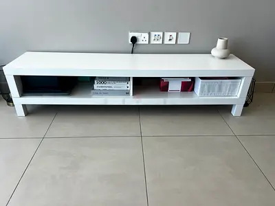 Modern White TV Stand with Shelves
