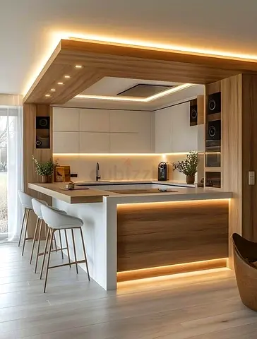 Modern Kitchen Bar Counter with Stylish Stools