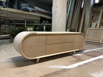 Aura Collection Curved Media Console with Ribbed Surface