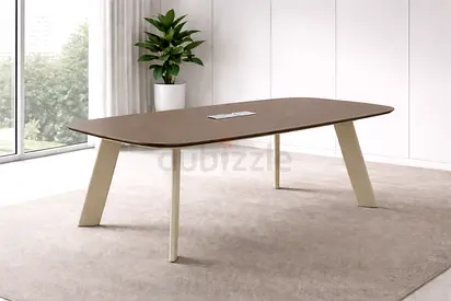 Modern Grey Oak Khaki Meeting Table with Flip Cover - Luxury Boardroom Conference Table For Office