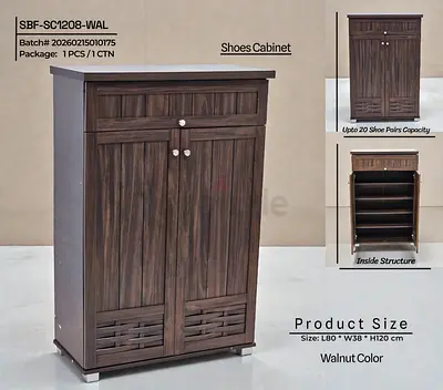 Walnut Color Shoes Cabinet with 20 Pairs Capacity