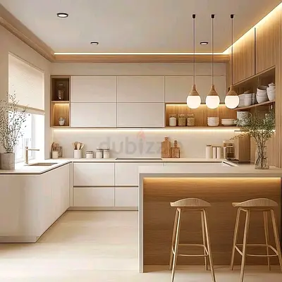 Modern Kitchen Island with Bar Stools