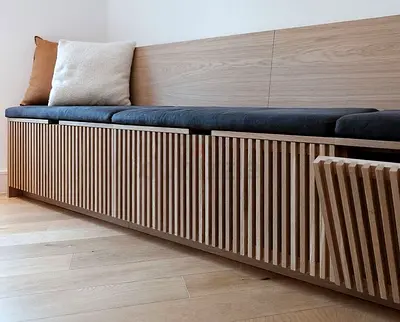 Luxe Arc banquet dining with Cabinet with Vertical Texture Accent