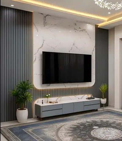 Modern Marble  Fluted Wall Entertainment Unit