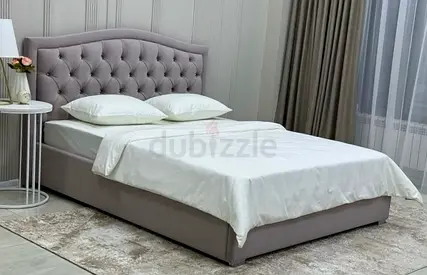 New Elegant Bed with Soft Tufted Headboard