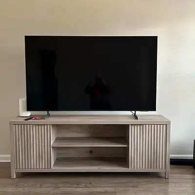 Soft Radius Wall Hung TV Cabinet with Contemporary Slat Texture