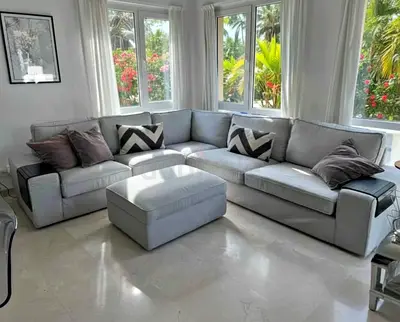 Contemporary Family Sectional Spacious U-style layout with a clean modern finish. High-density foam