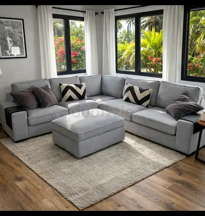 Minimalist Luxury Sectional Clean lines, modern design, and spacious layout. High-quality fabric wit