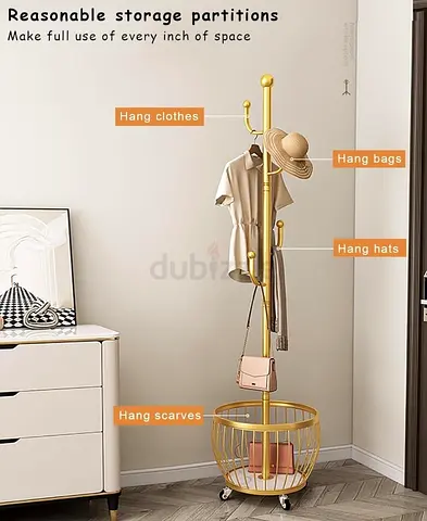 Stylish Gold Coat Rack with Storage Baskets