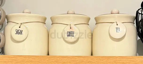 Set of 3 Ceramic Canisters for Sugar, Coffee, and Tea