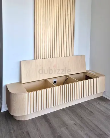 Bench CurveCraft Custom MDF storage Unit with Sculpted Panel Front slat wall panels