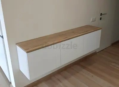 Modern Floating MDF TV Unit with Rounded Edges and Ribbed Detail