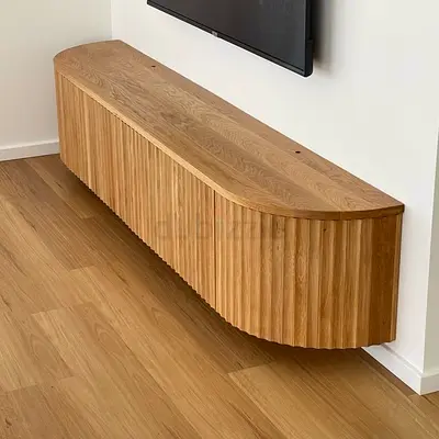 Contemporary Custom Made Entertainment Console with Curved Silhouette