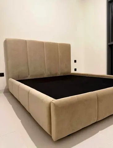 Elegant Beige Bed Frame with Headboard