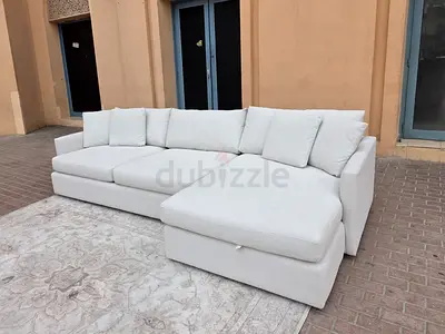 Perfect Condition CrateBarrel Lounge Deep feather filled L Shape Sofa Beige