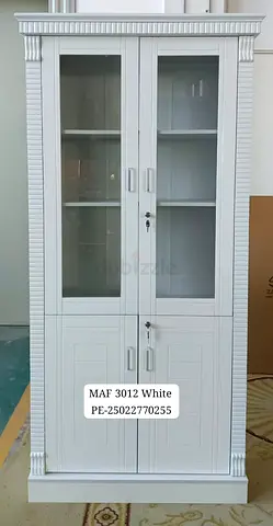Stylish White Cabinet with Glass Doors