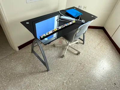Sleek Glass Top Study Desk with Chair