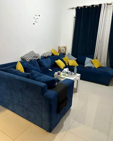 Blue Sofa Set with Decorative Cushions