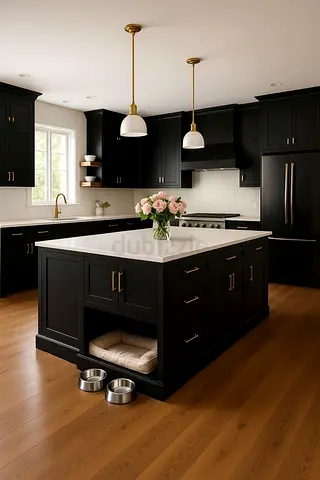 Elegant Black Kitchen Island with White Countertop
