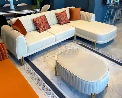 Luxury Ribbed Velvet L-Shape Sofa Set