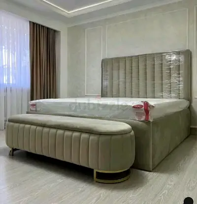 King size velvet fabric bed Upholstered headboard
