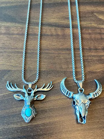 Men’s Silver Tone Necklaces – Stag  Bull Skull – AED 40