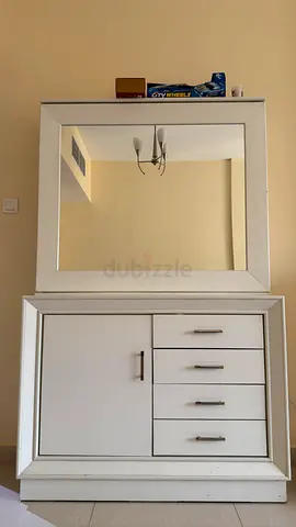 Stylish White Dresser with Sliding Mirror + Drawer + Storage