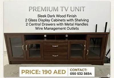 Premium TV Unit with Glass Display Cabinets