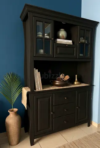 Elegant Black solid wood Cabinet with Display Area