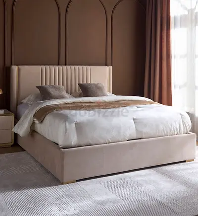 Elegant Upholstered Bed with Headboard and mattress