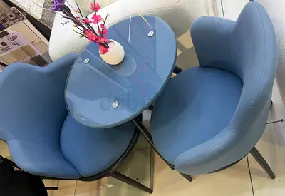 Modern Blue Chairs with Glass Table