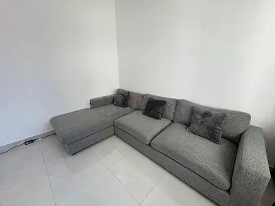Light Grey Corner Sofa Set with Rotating Table