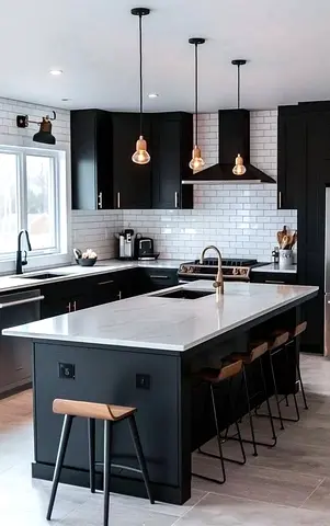 Stylish Black Kitchen Island