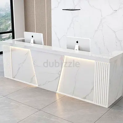 Modern Marble-Finish Reception Desk with LED Accents