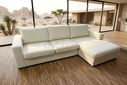 Luxury Minimal Corner Sofa Premium off-white corner sofa with clean straight lines. High-density foa