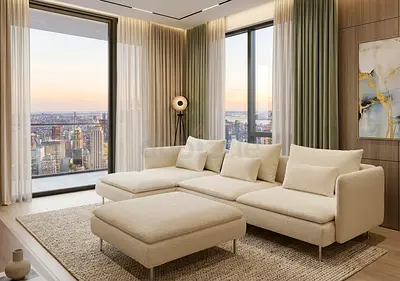 Spacious  Comfortable A wide sectional sofa with extra seating space and a matching ottoman. Ideal