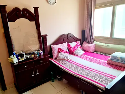 Wooden Bed with Mattress and Nightstand