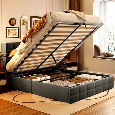 Button tufted design full size storage bed