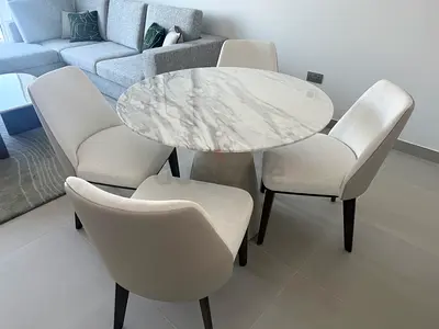 Stylish Round marble effect Dining Table with Elegant Chairs